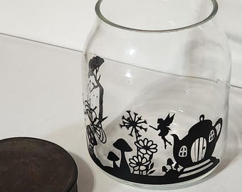 Fairy Garden Scene 3 Glass Jar - Bathroom / Kitchen Storage Jar