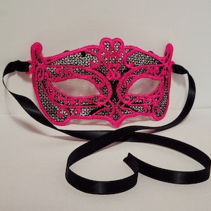 Black and Hot Pink Lace Masquerade Style Mask