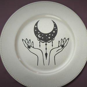 Hands Holding Up Moon with Crystals Design Serving Tray