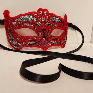 Black and Red Lace Masquerade Style Mask