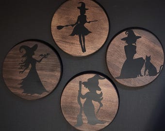 4pack - 4" Wood Coaster Set - Mystical Witches
