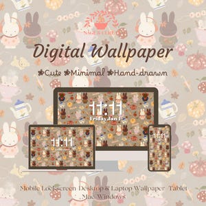 Papel de parede inspirado na Miffy | Fundo para computador, laptop e celular (Download digital) Outono