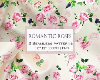 Romantic Pink Roses Seamless Pattern / Floral Design / Botanical Pattern/ Fabric Design / Surface Pattern  Repeat Pattern / Digital Pattern