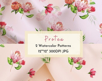 Protea Seamless Pattern / Floral Design/ Peach / Botanical Pattern/ Fabric Design / Surface Pattern  Repeat Pattern / Digital Pattern 300dpi