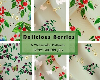 Fruit Seamless Pattern / Berries/Berry Design/ Purple/ Botanical Pattern/ Fabric Design / Surface Pattern  Repeat Pattern / Digital Pattern