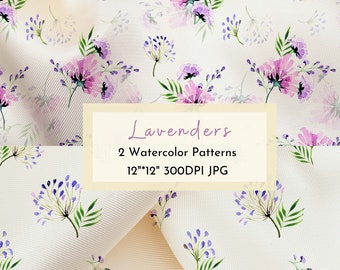 Lavender Seamless Pattern / Floral Design / Botanical Pattern/ Fabric Design / Surface Pattern Repeat Pattern / Digital Pattern 300DPI