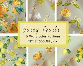Fruit Seamless Pattern / Lemon Design/ orange / Botanical Pattern/ Fabric Design / Surface Pattern  Repeat Pattern / Digital Pattern 300DPI