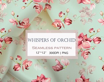 Orchid Seamless Pattern / Floral Design/ Botanical Pattern/ Fabric Design / Surface Pattern  Repeat Pattern / Digital Pattern 300dpi