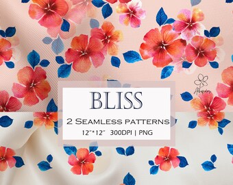 Hibiscus Seamless Pattern / Floral Design/ Peach Fuzz / Botanical Pattern/ Fabric Design / Surface Pattern  Repeat Pattern / Digital Pattern