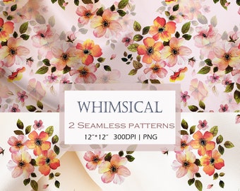 Anemone Seamless Pattern / Floral Design/ Peach Fuzz / Botanical Pattern/ Fabric Design / Surface Pattern  Repeat Pattern / Digital Pattern
