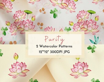 Lotus Seamless Pattern / Floral Design/ Pastel / Botanical Pattern/ Fabric Design / Surface Pattern  Repeat Pattern / Digital Pattern 300DPI