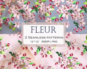 Apple blossom Floral Design/ Botanical Pattern/ Seamless Pattern / Fabric Design / Surface Pattern  Repeat Pattern / Digital Pattern 300DPI