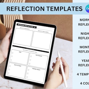 Morning Reflection | Nightly Reflection | Monthly Reflection | Yearly Reflection | Canva Templates | 4 Colors | Easy to Edit