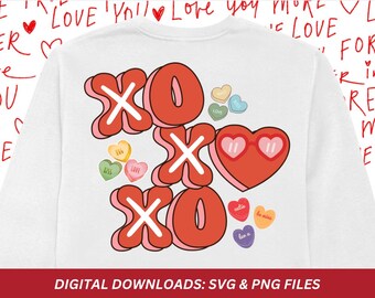 Valentine Shirt Design: XOXO, Candy Hearts (SVG, PNG)