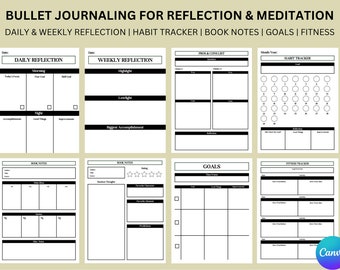 Bullet Journaling Templates | Daily Reflection | Weekly Reflection | Habit Tracker | Book Notes | Fitness Tracker | Goal Tracker
