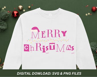 Pink Santa Merry Christmas Design (SVG, PNG)