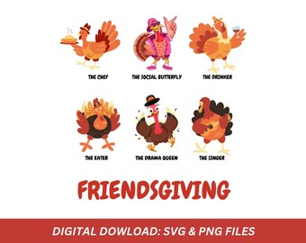 Afbeeldingen Friendsgiving Turkije | Grappige Thanksgiving SVG-PNG (digitale download)