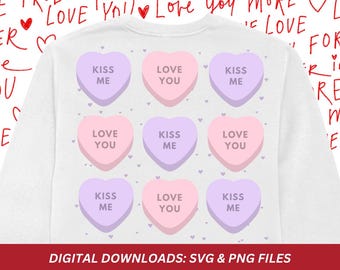Conversation Heart Candies PNG SVG, Valentines Shirt Design (Digital Download)