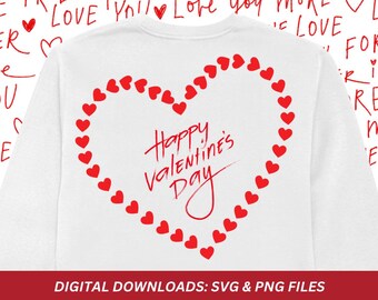 Valentines Day Shirt SVG PNG, Red Hearts Design (Digital Download)