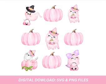 Roze Halloween-spookafbeeldingen | Girly Spooky PNG SVG (digitale download)