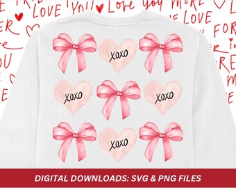 Pink Coquette Valentine Design: Hearts, Bows PNG SVG (Digital Download)