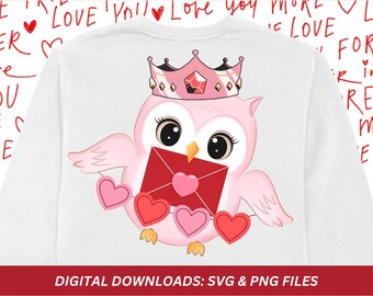 Valentine Owl PNG SVG File: Cute Pink Owl, Love Envelope (Digital Download)