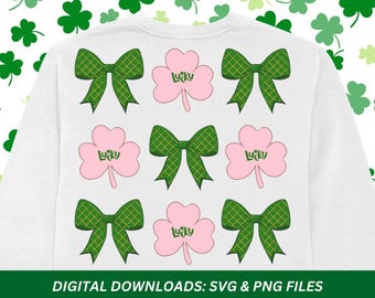 St Patrick's Day Bow Shamrock SVG, Pink Clover PNG (Digital Download)