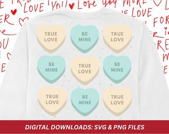 Conversation Hearts PNG SVG, Valentine's Day Design (Digital Download)