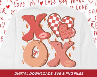 XOXO Valentine's Day Shirt Design, Hugs and Kisses (SVG, PNG)
