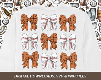 Sports Coquette Bow PNG SVG, Basketball Baseball Bow (Digital Download)
