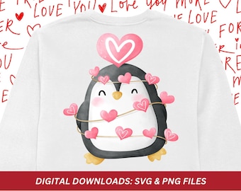 Valentine Penguin with Hearts PNG SVG File (Digital Download)