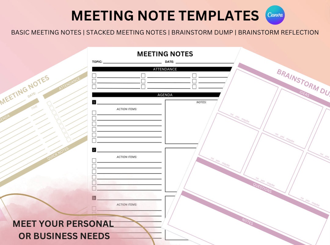 Meeting Notes Front Meeting Notes Template | Basic Meeting Notes | Stacked Meeting Notes ...