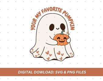 Cute Ghost Holding Pumpkin SVG | Halloween Graphic (Digital Download)