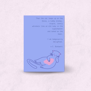 Druckbare Poesie Grußkarte: Sonntags Gedicht | Charles Bukowski Katzengedicht | Illustrierte Katzen Karte | Katzenliebhaber Geburtstag Jubiläum Karte