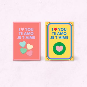 Tarjeta de aniversario imprimible / Tarjeta moderna, audaz y colorida / Tarjeta LGBTQI / Tarjeta de orgullo / Te amo / Te Amo / Je T'aime / Tarjeta digital