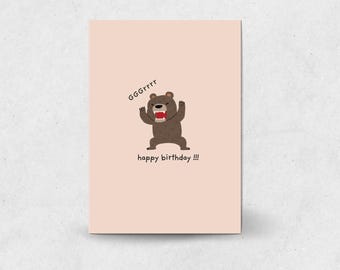Funny Bear Birthday Card Printable | Roaring Animal Design (Digital Download)