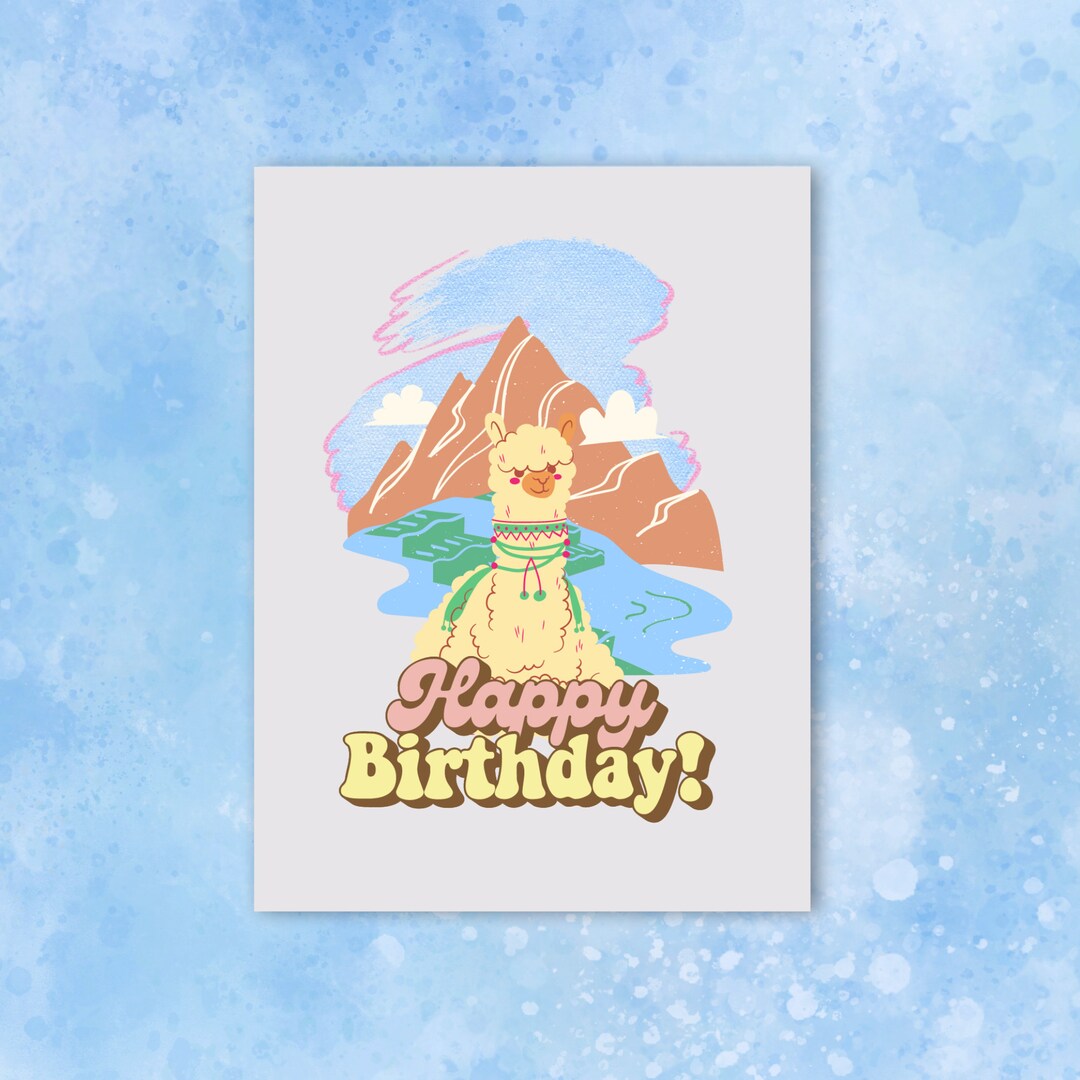 Printable Cute Llama Birthday Card Retro Animal Birthday Card Bold ...