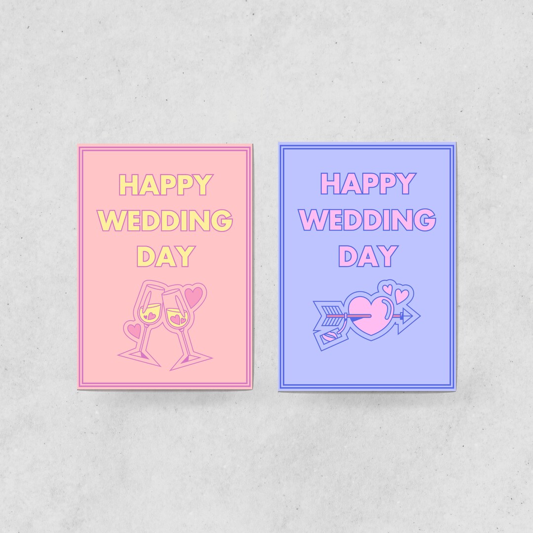 Printable Wedding Card Happy Wedding Day Bold, Colourful, Modern