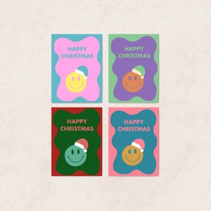 Afdrukbare vrolijke kerstkaarten | Gedurfde, trendy kerstkaart | Smiley-kerstkaart | Esthetische unieke kerstkaart | Kerstmuts kaart