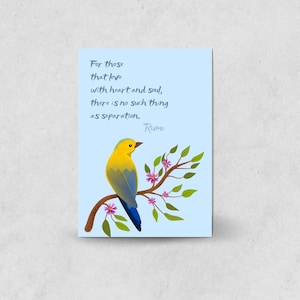 Carte de sympathie imprimable avec citation de Rumi, carte de condoléances imprimable, bel oiseau, cadeau de deuil attentionné, téléchargement A5 et A6