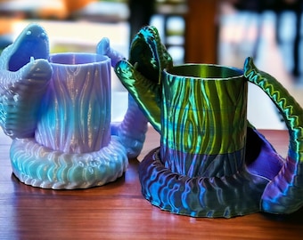 Snake Dice Tower and Beverage Carrier Portable Serpent Dice Tower Tabletop Gaming Drink Holder Custom Patterned Can Holder Dice Roller Mug