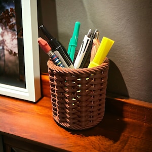 Woven Pencil Holder Cup, 3D Printed, Desktop Organizer, Tool Organizer, Toothbrush Holder Cup, Makeup Brush Holder