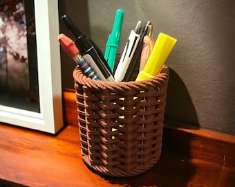 Woven Pencil Holder Cup, 3D Printed, Desktop Organizer, Tool Organizer, Toothbrush Holder Cup, Makeup Brush Holder