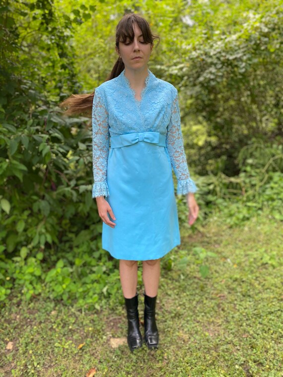 Baby blue lace dress - 青いドレス - Vintage 60’s - ヴィン… - image 2