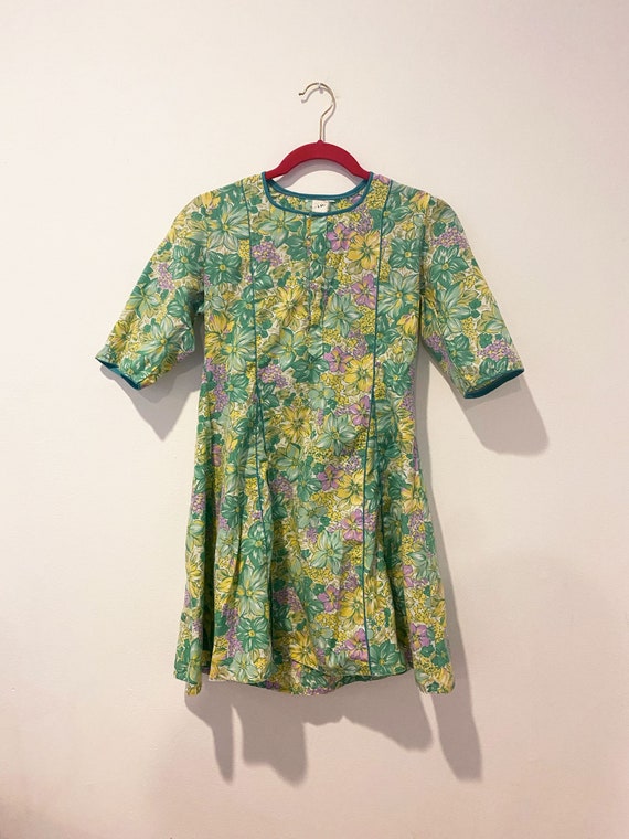 Green garden flower dress - 緑ドレス - Vintage 60's -… - image 3