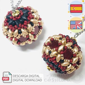 Beading Tutorial RASPBERRY CHARM (PDF) - D.I.Y. - Step by Step with text and photos - Spanish/English - Jewelry with seed beads/Tile/Superduo
