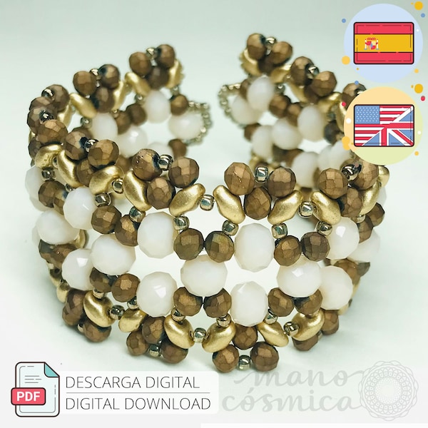 Beading Tutorial PRAGUE BRACELET (PDF) - D.I.Y. - Step by Step with text and photos - Spanish/English - Jewelry with seed beads/Superduo