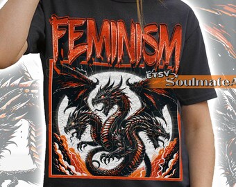 Feminism Dragon Shirt, Fantasy Castle Tshirt, Feminist Empowerment Sweatshirt, Gothic Graphic Hoodie, Unisex 90s Bootleg Tee