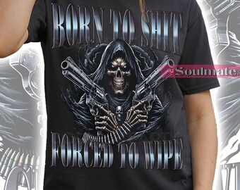 Né pour chier forcé d'essuyer la chemise, t-shirt squelette drôle, sweat-shirt meme offensant, sweat à capuche sarcastique, t-shirt étrange ironique unisexe des années 90
