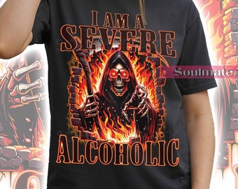 Camiseta "Soy un alcohólico empedernido", camiseta divertida de esqueleto, sudadera con memes de broma, sudadera con capucha con gráficos humorísticos, camiseta unisex de los 90